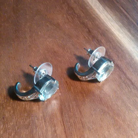 Montezuma Prasiolite Stainless Steel J-Hoop Earrings - Picture 3 of 8